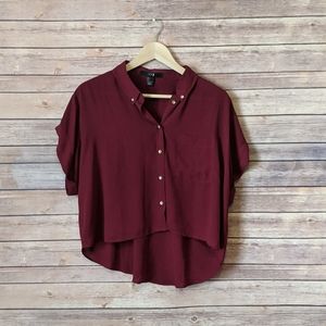 Forever 21 Short Sleeve Cropped Burgundy Blouse